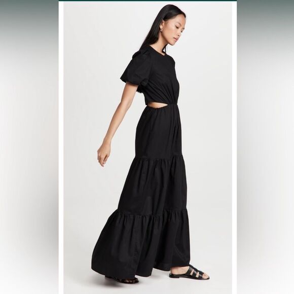 WAYF Plaza Cutout Tiered Maxi Dress Puff Sleeve Animal Cheetah Brown Color Small - Picture 13 of 13